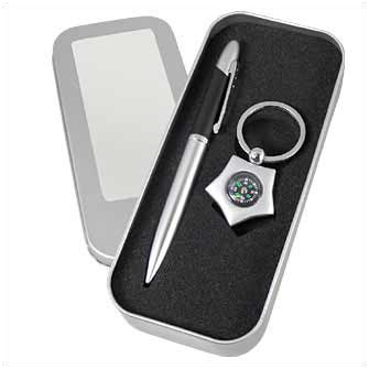 Набор в алюминиевом футляре: ручка и брелок-компас
