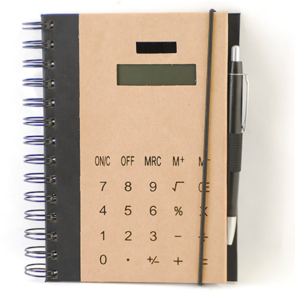 Эко блокнот с калькулятором и ручкой, на резинке, блок белый в линейку 115 х 175 мм, 72 стр
