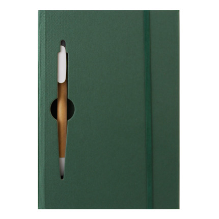 Эко блокнот с ручкой, блок белый в линейку 130 х 190 мм, 120 страниц, на резинке, зеленый