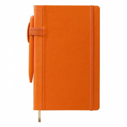 Записная книга Lediberg, коллекция IVORY, блок в линейку, модель Бридж, на резинке, размер 130х210 мм, цвет оранжевый