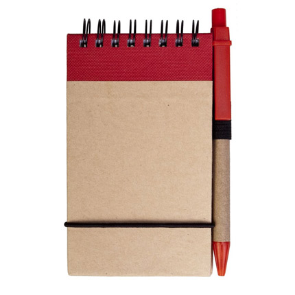 Блокнот на кольцах Eco Note с ручкой, выполненны из натурального картона, цвет красный