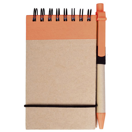Блокнот на кольцах Eco Note с ручкой, выполненны из натурального картона, цвет оранжевый