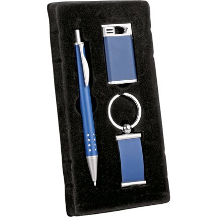 Набор "Оревуар": шариковая ручка, брелок и зажигалка, цвет синий