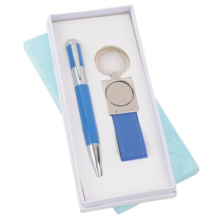 Набор "Экрю": шариковая ручка и брелок, цвет голубой