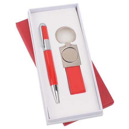 Набор "Экрю": шариковая ручка и брелок, цвет красный