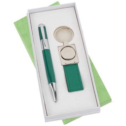 Набор "Экрю": шариковая ручка и брелок, цвет зелёный