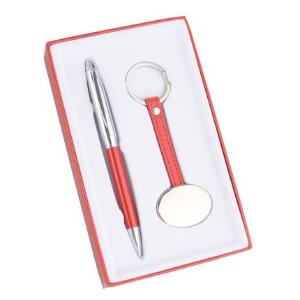 Набор "Авалон": шариковая ручка и брелок, цвет красный