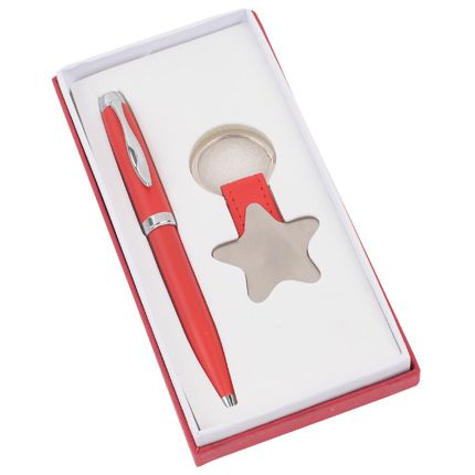 Набор "Звезда": шариковая ручка и брелок, цвет красный