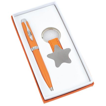 Набор "Звезда": шариковая ручка и брелок, цвет оранжевый