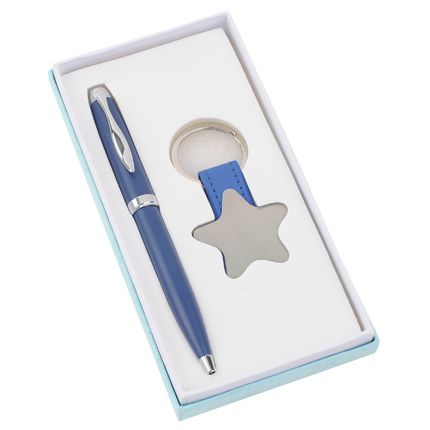 Набор "Звезда": шариковая ручка и брелок, цвет синий