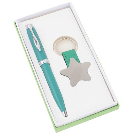 Набор "Звезда": шариковая ручка и брелок, цвет зелёный