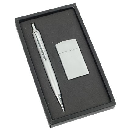 Набор "Логистик": металлические шариковая ручка и зажигалка, цвет серебряный