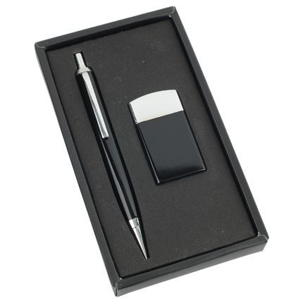 Набор "Логистик": металлические шариковая ручка и зажигалка, цвет чёрный