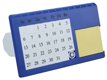 «Вечный» настольный календарь с линейкой и бумажным блоком, цвет синий
