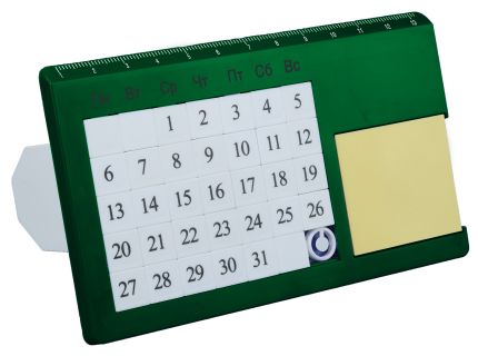 «Вечный» настольный календарь с линейкой и бумажным блоком, цвет зелёный