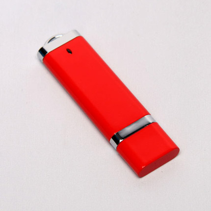 USB-Flash накопитель (флешка) из пластика классической прямоугольной формы, модель 002, объем памяти  4 Gb, цвет красный