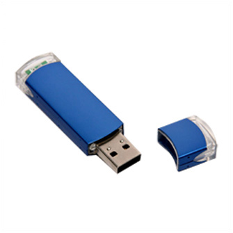 USB-Flash накопитель (флешка) из алюминия с прозрачными пластиковыми вставками, модель 014, объем памяти  4 Gb, цвет синий