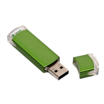 USB-Flash накопитель (флешка) из алюминия с прозрачными пластиковыми вставками, модель 014, объем памяти  4 Gb, цвет зеленый