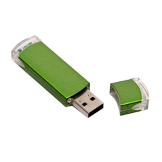 USB-Flash накопитель (флешка) из алюминия с прозрачными пластиковыми вставками, модель 014, объем памяти  8 Gb, цвет зеленый