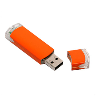 USB-Flash накопитель (флешка) из алюминия с прозрачными пластиковыми вставками, модель 014, объем памяти  4 Gb, цвет оранжевый