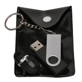 USB-Flash накопитель - брелок (флешка) в металлическом корпусе с пластиковыми вставками, модель 030, объем памяти  4 Gb, цвет черный