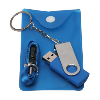 USB-Flash накопитель - брелок (флешка) в металлическом корпусе с пластиковыми вставками, модель 030, объем памяти  4 Gb, цвет синий