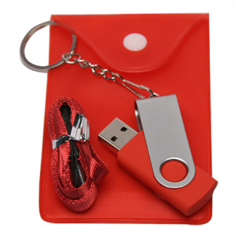 USB-Flash накопитель - брелок (флешка) в металлическом корпусе с пластиковыми вставками, модель 030, объем памяти  4 Gb, цвет красный