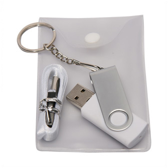 USB-Flash накопитель - брелок (флешка) в металлическом корпусе с пластиковыми вставками, модель 030, объем памяти  4 Gb, цвет белый