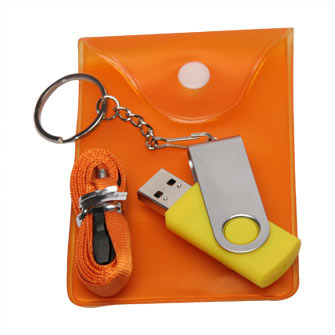 USB-Flash накопитель - брелок (флешка) в металлическом корпусе с пластиковыми вставками, модель 030, объем памяти  4 Gb, цвет желтый