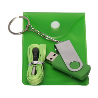USB-Flash накопитель - брелок (флешка) в металлическом корпусе с пластиковыми вставками, модель 030, объем памяти  4 Gb, цвет зеленый