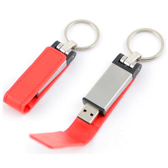 USB-Flash накопитель - брелок (флешка) "Leather Magnet" в металлическом корпусе,  2 Gb, с кожаным откидным клапаном на магните. Красный