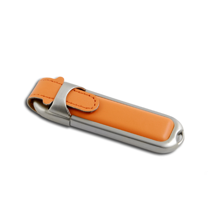 USB-Flash накопитель (флешка) "Heritage" в кожаном корпусе с металлическими вставками, 2 Gb, оранжевый