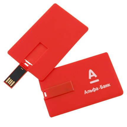 USB-Flash накопитель (флешка) "Canvas" в виде кредитной карты, возможно полноцветное нанесение с двух сторон,  2 Gb, красный