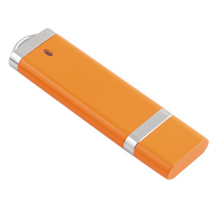 USB-Flash накопитель (флешка) из пластика классической прямоугольной формы, модель 002, объем памяти  4 Gb, цвет оранжевый