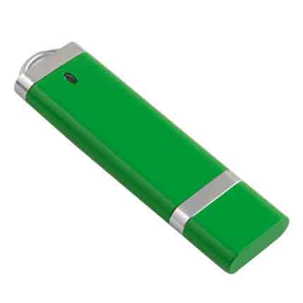 USB-Flash накопитель (флешка) из пластика классической прямоугольной формы, модель 002, объем памяти  4 Gb, цвет зеленый