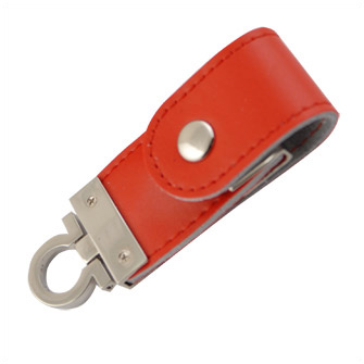 USB-Flash накопитель (флешка) "Button" в кожаном корпусе с металлическими вставками, с клапаном на кнопке,  4 Gb, красный