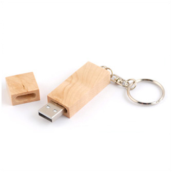 USB-Flash накопитель - брелок в деревянном корпусе прямоугольной формы с металл. кольцом, модель Wood2, объем памяти  4 Gb, бесцветный лак