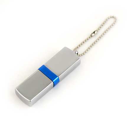 USB-Flash накопитель (флешка) "GLOSS" на цепочке, с металлическим корпусом и цветной полосой по середине,  4 Gb, синий