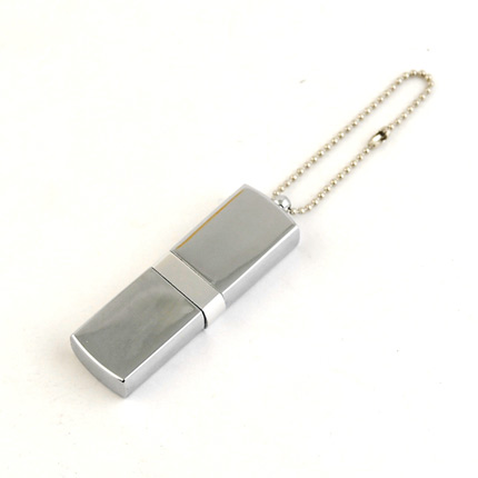USB-Flash накопитель (флешка) "GLOSS" на цепочке, с металлическим корпусом и цветной полосой по середине,  4 Gb, белый