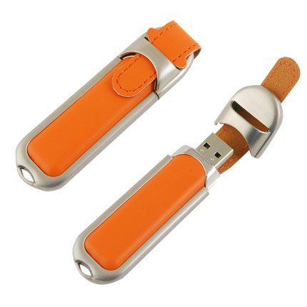 USB-Flash накопитель (флешка) "Heritage" в кожаном корпусе с металлическими вставками, 4 Gb, оранжевый