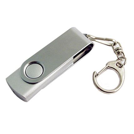 USB-Flash накопитель - брелок (флешка) в металлическом корпусе с пластиковыми вставками, модель 030, объем памяти  4 Gb, цвет серебряный