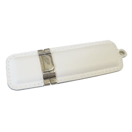 USB-Flash накопитель (флешка) в кожаном корпусе с металлическими вставками, модель 215, объем памяти  4 Gb, цвет белый