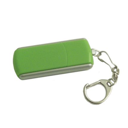 USB-Flash накопитель - брелок (флешка) прямоугольной формы из пластика с выдвижным механизмом, модель 040, объем памяти  4 Gb, цвет зелёный