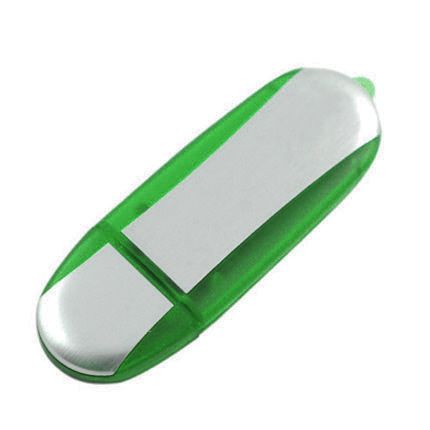 USB-Flash накопитель (флешка) овальной формы из пластика с металлическими вставками, модель 017, объем памяти  4 Gb, цвет зелёный