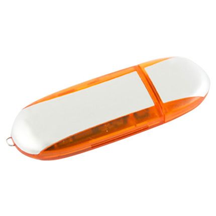 USB-Flash накопитель (флешка) овальной формы из пластика с металлическими вставками, модель 017, объем памяти  4 Gb, цвет оранжевый