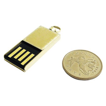 USB-Flash накопитель (флешка) с мини чипом в металлическом корпусе, модель mini2, объем памяти  4 Gb, цвет золотой
