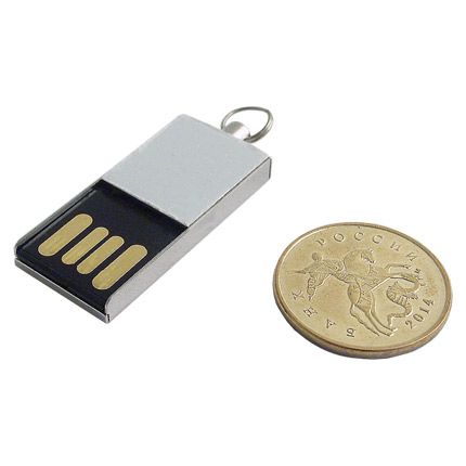 USB-Flash накопитель (флешка) с мини чипом в металлическом корпусе, модель mini2, объем памяти  4 Gb, цвет серебряный
