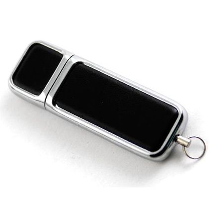 USB-Flash накопитель (флешка) в компактном металлическом корпусе с кожаными вставками, модель 213, объем памяти  4 Gb, цвет чёрный