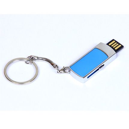 USB-Flash накопитель - брелок (флешка) с выдвижным мини чипом, модель 401, объем памяти  4 Gb, цвет голубой