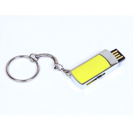 USB-Flash накопитель - брелок (флешка) с выдвижным мини чипом, модель 401, объем памяти  4 Gb, цвет жёлтый